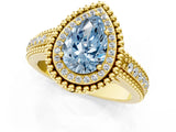 Yellow gold Fancy Blue Pear Cut Halo Diamond Ring with Beaded Split Shank and Four-Prong Setting_1