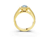 Yellow gold Fancy Blue Pear Cut Halo Diamond Ring with Beaded Split Shank and Four-Prong Setting_3