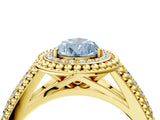 Yellow gold Fancy Blue Pear Cut Halo Diamond Ring with Beaded Split Shank and Four-Prong Setting_4