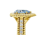 Yellow gold Fancy Blue Pear Cut Halo Diamond Ring with Beaded Split Shank and Four-Prong Setting_5