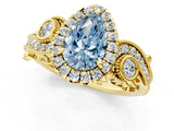 Yellow gold Fancy Blue Pear Cut Halo Diamond Ring with Milgrain and Bezel Accents on a Split Shank Band_13