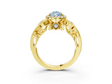 Yellow gold Fancy Blue Pear Cut Halo Diamond Ring with Milgrain and Bezel Accents on a Split Shank Band_15