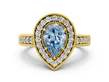Yellow gold Fancy Blue Pear  Cut Halo Diamond Ring with Pavé Band and Four-Prong Setting_69