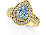 Yellow gold Fancy Blue Pear  Cut Halo Diamond Ring with Pavé Band and Four-Prong Setting_70