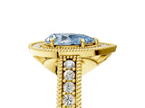 Yellow gold Fancy Blue Pear  Cut Halo Diamond Ring with Pavé Band and Four-Prong Setting_74