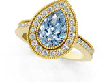 Yellow gold Fancy Blue Pear  Cut Halo Diamond Ring with Pavé Band and Milgrain Prong Setting_56