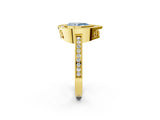 Yellow gold Fancy Blue Pear  Cut Halo Diamond Ring with Pavé Band and Milgrain Prong Setting_57