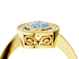 Yellow gold Fancy Blue Pear  Cut Halo Diamond Ring with Pavé Band and Milgrain Prong Setting_59