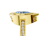 Yellow gold Fancy Blue Pear  Cut Halo Diamond Ring with Pavé Band and Milgrain Prong Setting_60