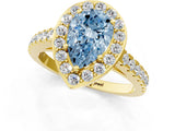 Yellow gold Fancy Blue Pear Cut Halo Diamond Ring with Pavé Band and Three-Prong Setting_1