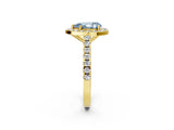 Yellow gold Fancy Blue Pear Cut Halo Diamond Ring with Pavé Band and Three-Prong Setting_2