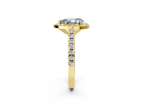 Yellow gold Fancy Blue Pear Cut Halo Diamond Ring with Pavé Band and Three-Prong Setting_2
