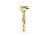 Yellow gold Fancy Blue Pear Cut Halo Diamond Ring with Pavé Band_2
