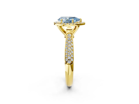 Yellow gold Fancy Blue Pear Cut Halo Diamond Ring with Pavé Band_2