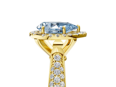 Yellow gold Fancy Blue Pear Cut Halo Diamond Ring with Pavé Band_5