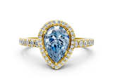 Yellow gold Fancy Blue Pear  Cut Halo Diamond Ring with Pave Band and Four-Prong Setting_24