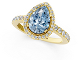 Yellow gold Fancy Blue Pear  Cut Halo Diamond Ring with Pave Band and Four-Prong Setting_25