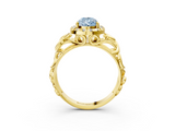 Yellow gold Fancy Blue Pear  Cut Halo Diamond Ring with Scrollwork Band and Four-Prong Setting_75