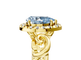 Yellow gold Fancy Blue Pear  Cut Halo Diamond Ring with Scrollwork Band and Four-Prong Setting_77