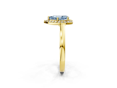 Yellow gold Fancy Blue Pear Cut Halo Diamond Ring with Solitaire Band and Prong Setting_2
