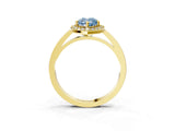 Yellow gold Fancy Blue Pear Cut Halo Diamond Ring with Solitaire Band and Prong Setting_3