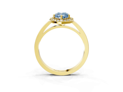 Yellow gold Fancy Blue Pear Cut Halo Diamond Ring with Solitaire Band and Prong Setting_3