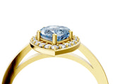 Yellow gold Fancy Blue Pear Cut Halo Diamond Ring with Solitaire Band and Prong Setting_4