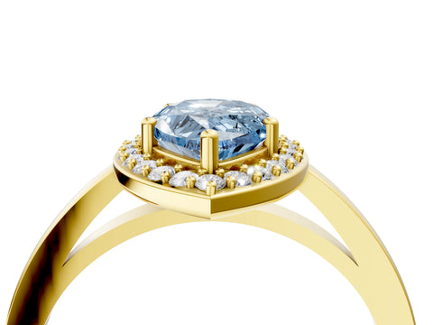 Yellow gold Fancy Blue Pear Cut Halo Diamond Ring with Solitaire Band and Prong Setting_4