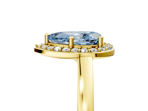 Yellow gold Fancy Blue Pear Cut Halo Diamond Ring with Solitaire Band and Prong Setting_5