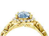 Yellow gold Fancy Blue Pear Cut Halo Diamond Solitaire with Filigree Band and Four-Prong Setting_4