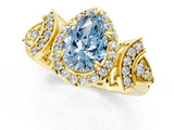 Yellow gold Fancy Blue Pear Cut Halo Diamond Split Shank Engagement Ring with Four-Prong Setting_1