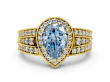 Yellow gold Fancy Blue Pear Cut Halo Diamond Split Shank Ring with Prong Setting_12