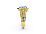 Yellow gold Fancy Blue Pear Cut Halo Diamond Split Shank Ring with Prong Setting_14