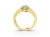 Yellow gold Fancy Blue Pear Cut Halo Diamond Split Shank Ring with Prong Setting_15