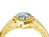 Yellow gold Fancy Blue Pear Cut Halo Diamond Split Shank Ring with Prong Setting_16