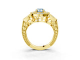 Yellow gold Fancy Blue Pear Cut Halo Milgrain Diamond Engagement Ring with Leaf Band and Four-Prong Setting_3