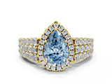 Yellow gold Fancy Blue Pear Cut Halo Pavé Diamond Engagement Ring with Split Shank and Four-Prong Setting_3