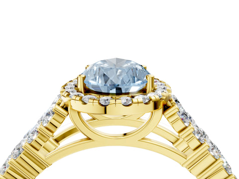 Yellow gold Fancy Blue Pear Cut Halo Pavé Diamond Engagement Ring with Split Shank and Four-Prong Setting_7