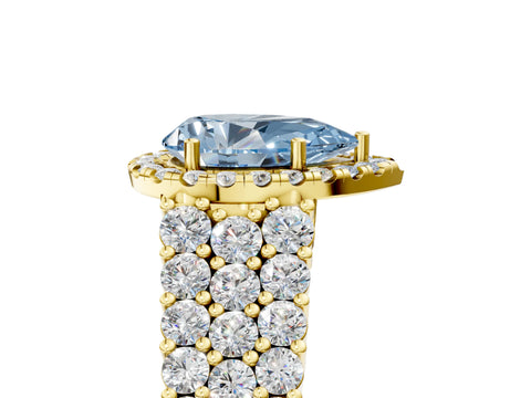 Yellow gold Fancy Blue Pear Cut Halo Pavé Diamond Engagement Ring with Split Shank and Four-Prong Setting_8