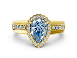 Yellow gold Fancy Blue Pear  Cut Halo Pave Band Four-Prong Ring_49