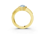 Yellow gold Fancy Blue Pear  Cut Halo Pave Band Four-Prong Ring_52