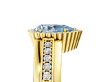 Yellow gold Fancy Blue Pear  Cut Halo Pave Band Four-Prong Ring_54