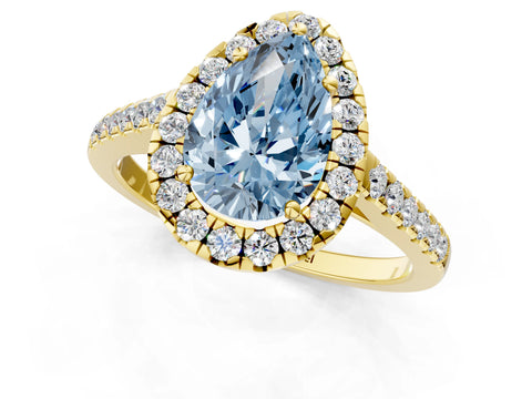 Yellow gold Fancy Blue Pear Cut Halo Pave Diamond Engagement Ring with Four-Prong Setting_1