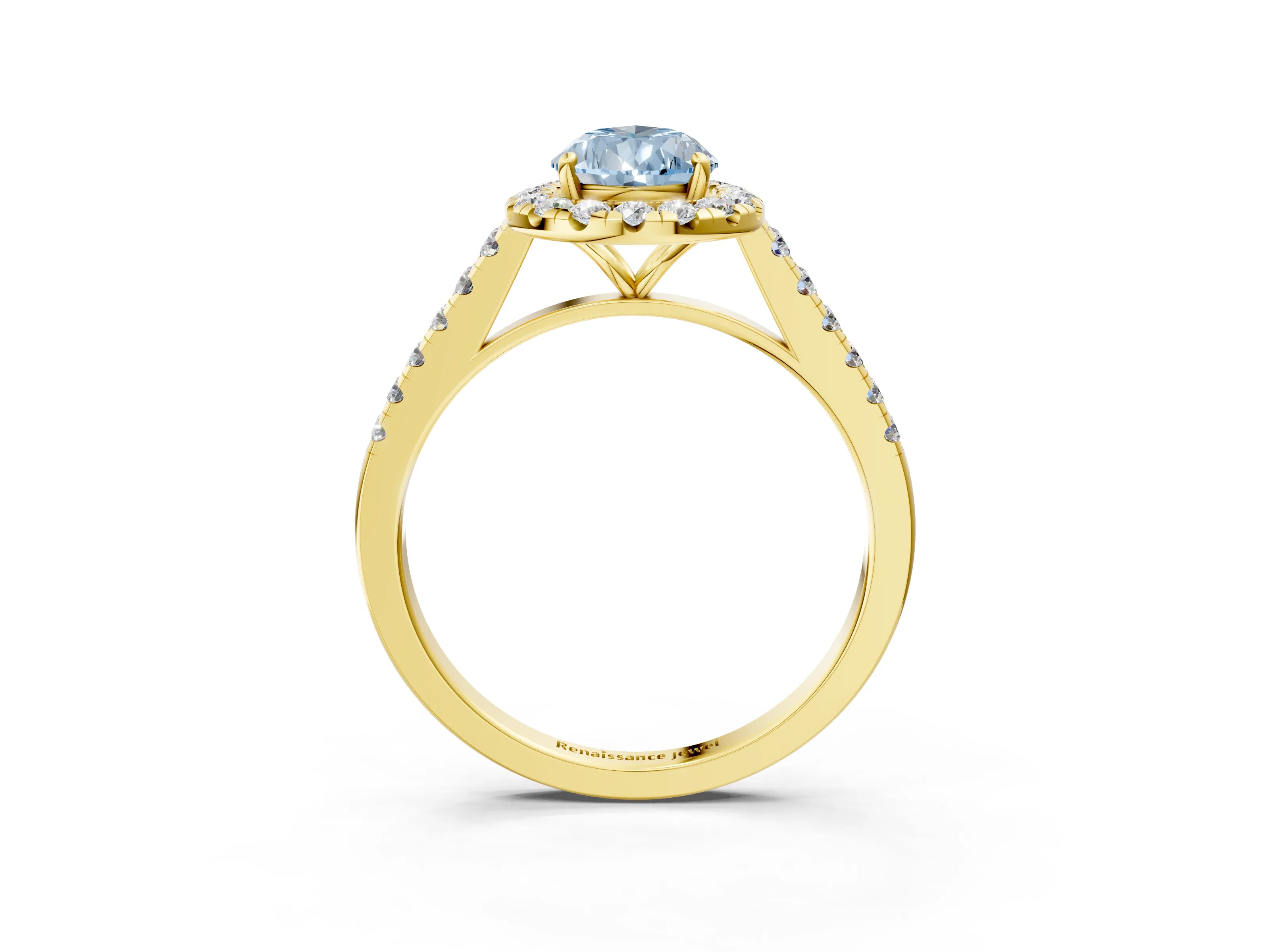 Yellow gold Fancy Blue Pear Cut Halo Pave Diamond Engagement Ring with Four-Prong Setting_3