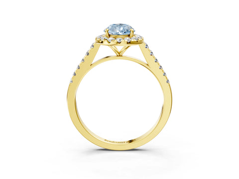 Yellow gold Fancy Blue Pear Cut Halo Pave Diamond Engagement Ring with Four-Prong Setting_3