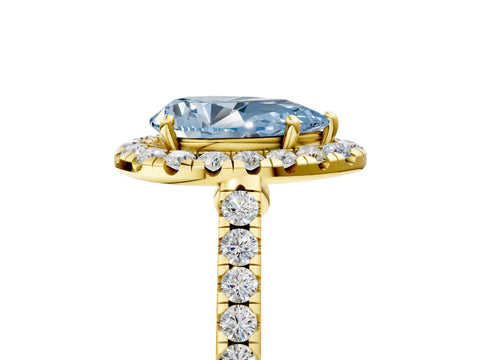 Yellow gold Fancy Blue Pear Cut Halo Pave Diamond Engagement Ring with Four-Prong Setting_5