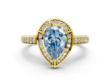 Yellow gold Fancy Blue Pear  Cut Halo Pave Split Shank Prong Setting Ring_31