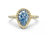 Yellow gold Fancy Blue Pear Cut Halo Round Diamond Pavé Band with Four-Prong Setting_3