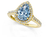 Yellow gold Fancy Blue Pear Cut Halo Round Diamond Pavé Band with Four-Prong Setting_4