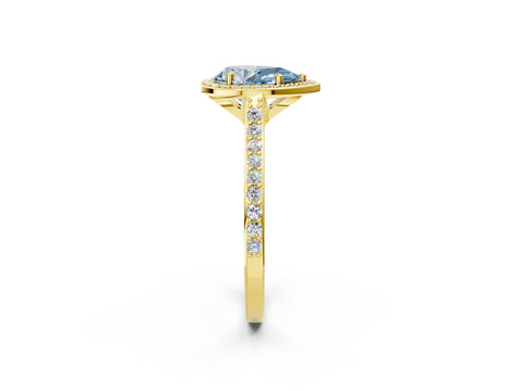 Yellow gold Fancy Blue Pear Cut Halo Round Diamond Pavé Band with Four-Prong Setting_5